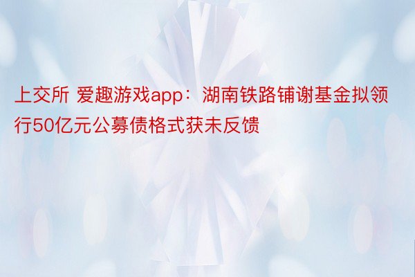 上交所 爱趣游戏app：湖南铁路铺谢基金拟领行50亿元公募债格式获未反馈
